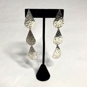 Hammered 925 Sterling Silver Teardrop Earrings Boho Dangle Jewelry